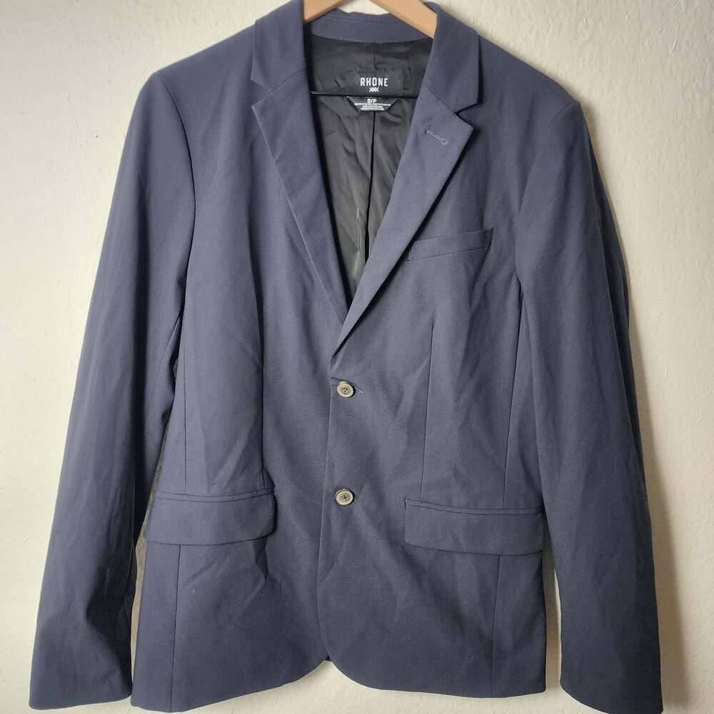 Rhone Blazer Jacket Mens Small Blue Stretch Travel Tech Lined 2 Button 101993